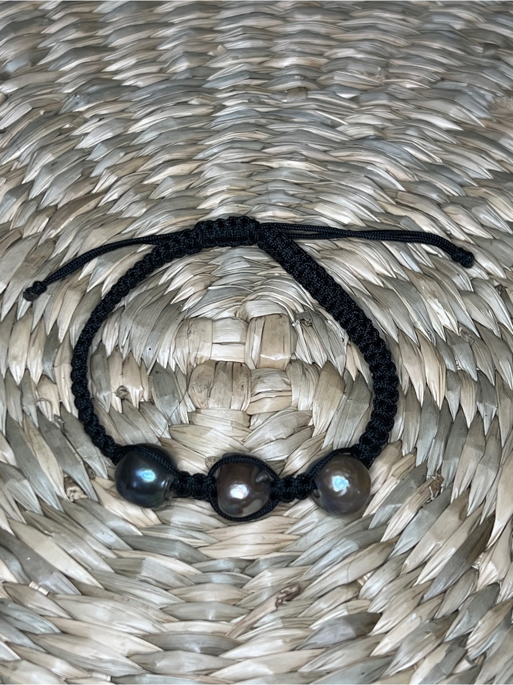 Black Macramé Bracelet Tahitian pearls